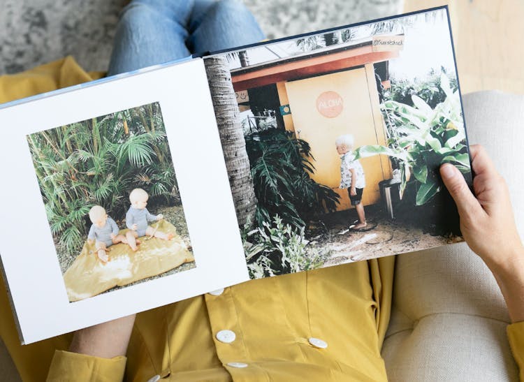 layflat photo album showing kids on vacation